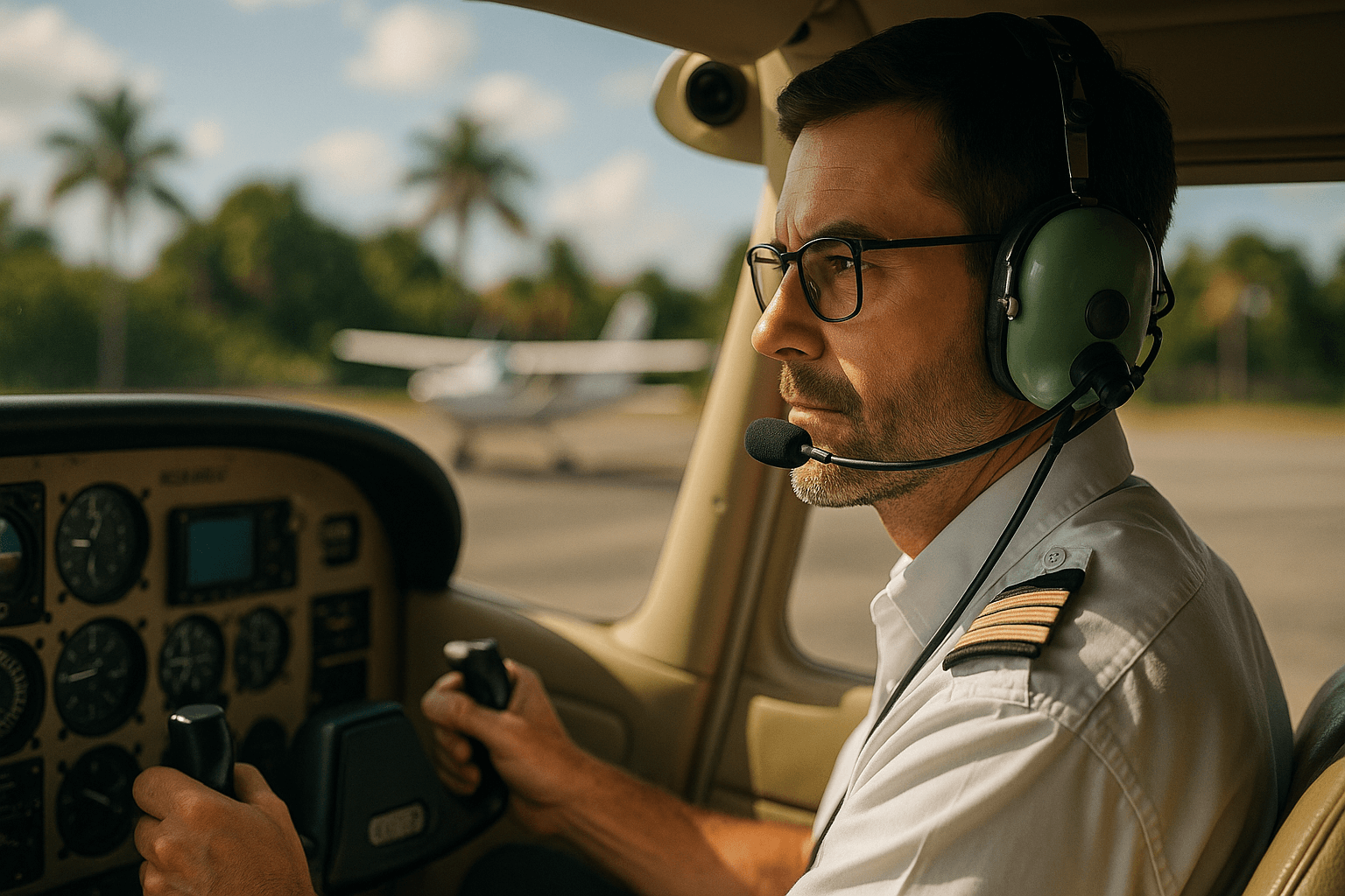 Pilot in cockpit